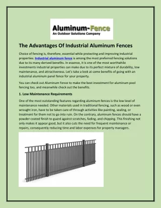 The Advantages Of Industrial Aluminum Fences