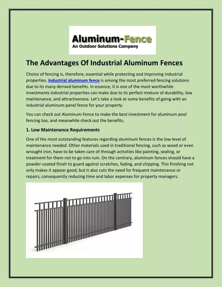 the advantages of industrial aluminum fences