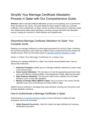 Simplify Your Marriage Certificate Attestation Process in Qatar with Our Comprehensive Guide