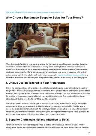 Why Choose Handmade Bespoke Sofas for Your Home