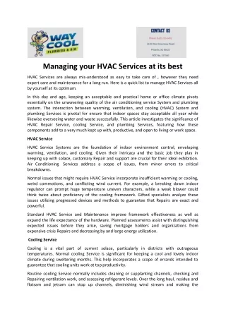 Managing your HVAC Services at its best