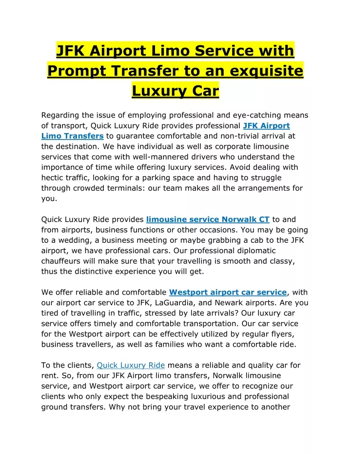 jfk airport limo service with prompt transfer