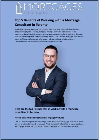Top 5 Benefits of Working with a Mortgage Consultant in Toronto