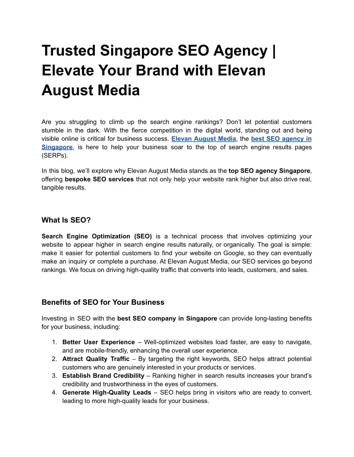 trusted singapore seo agency elevate your brand