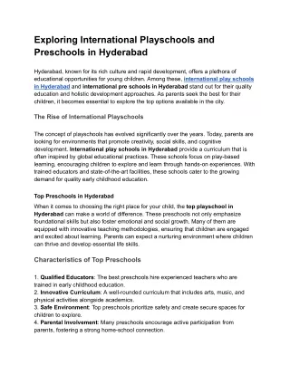 Exploring International Playschools and Preschools in Hyderabad.docx