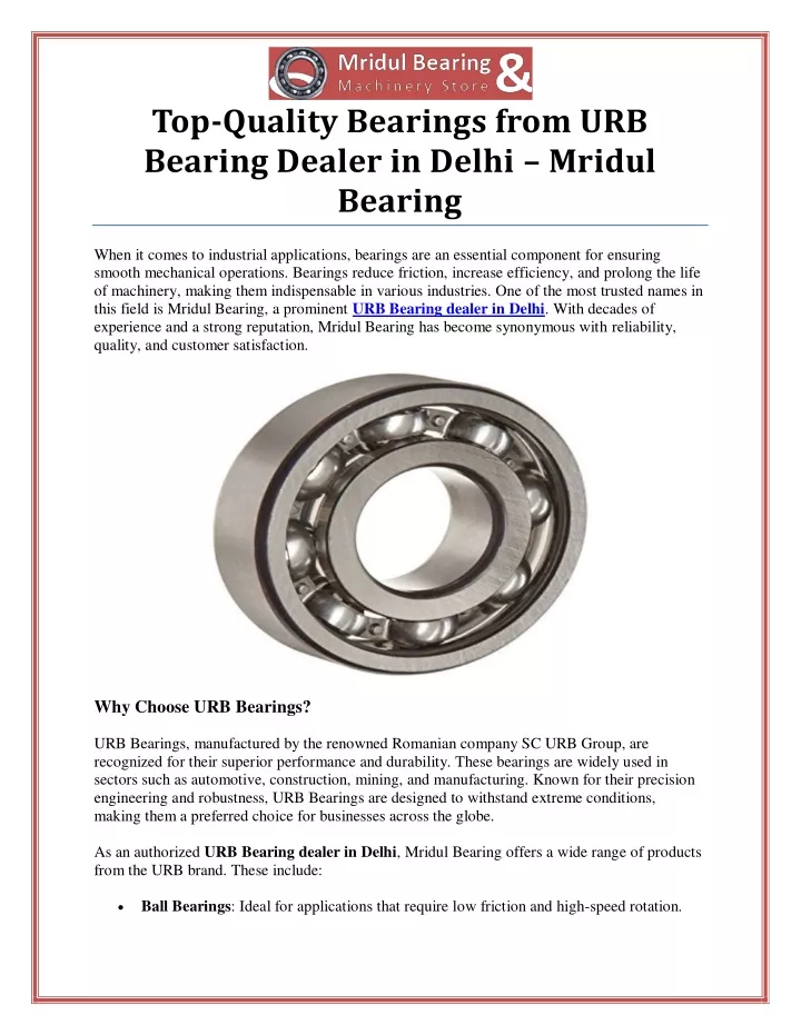 top quality bearings from urb bearing dealer