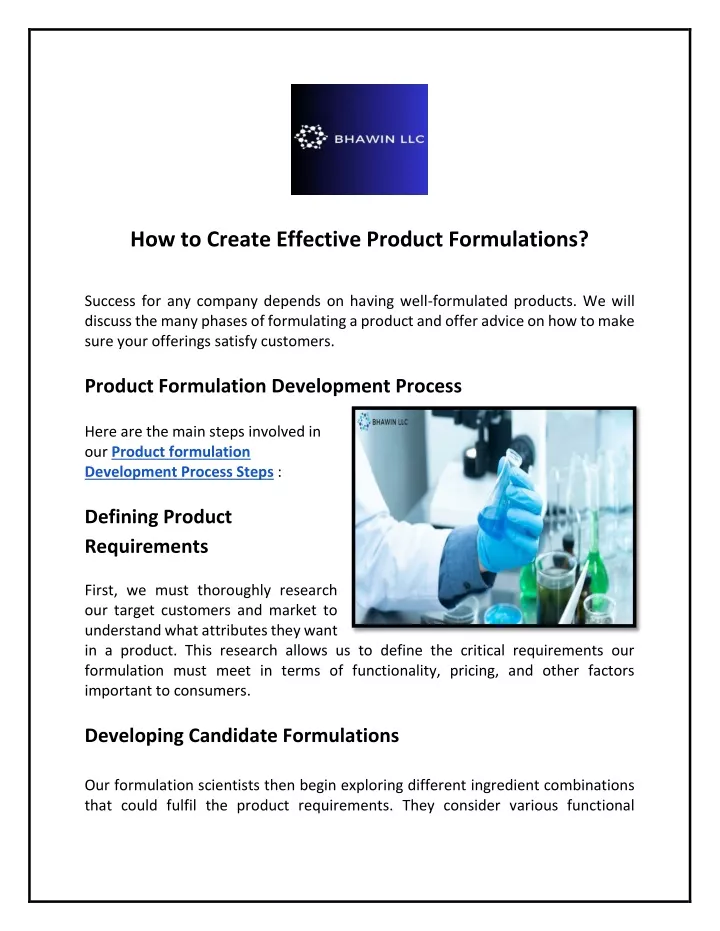 how to create effective product formulations