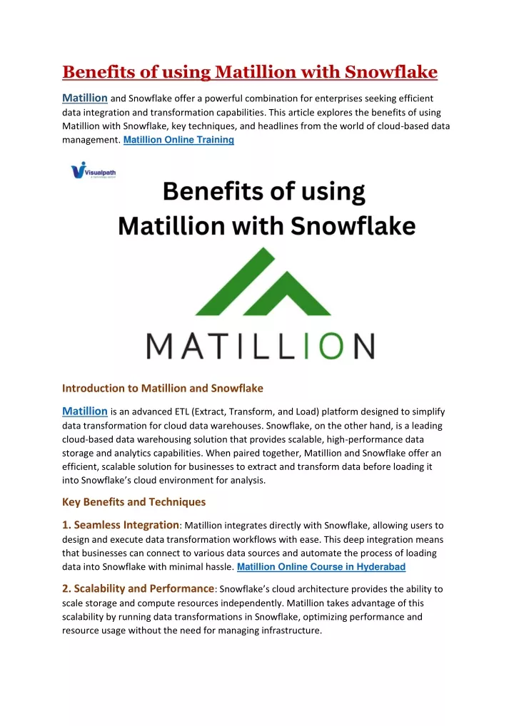 benefits of using matillion with snowflake