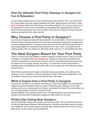 Plan the Ultimate Pool Party Getaway in Gurgaon for Fun & Relaxation