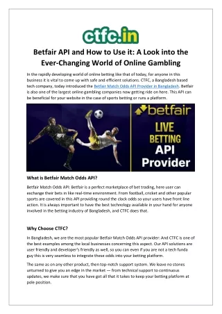 Betfair Match Odds API Provider in Bangladesh