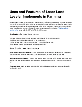 Uses and Features of Laser Land Leveler Implements in Farming