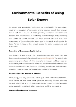 Environmental Benefits of Using Solar Energy