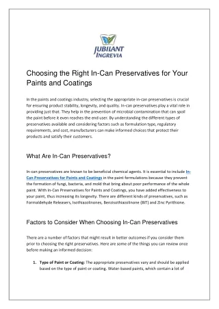 Choosing the Right In-Can Preservatives for Your Paints and Coatings