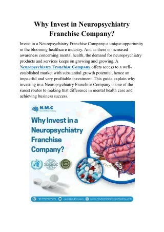 Why Invest in Neuropsychiatry Franchise Company?