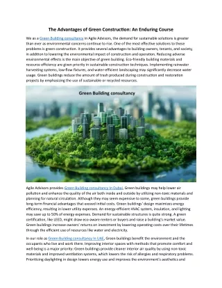 The Advantages of Green Construction: An Enduring Course