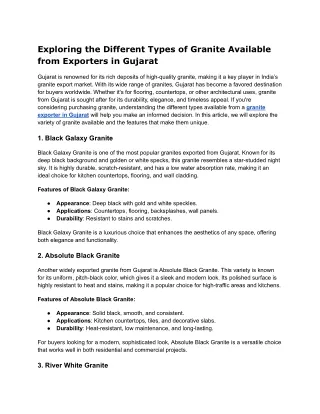 Exploring the Different Types of Granite Available from Exporters in Gujarat