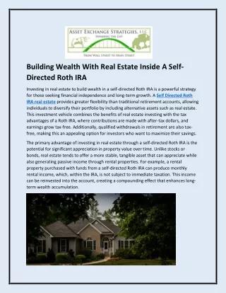 Building Wealth With Real Estate Inside A Self-Directed Roth IRA