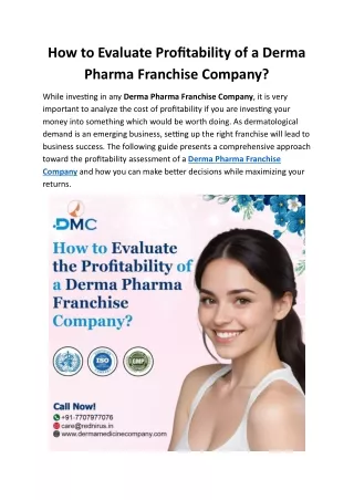 How to Evaluate Profitability of Derma Pharma Franchise Company?