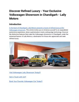 Discover Refined Luxury - Your Exclusive Volkswagen Showroom in Chandigarh - Lally Motors