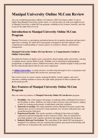manipal university online m com review