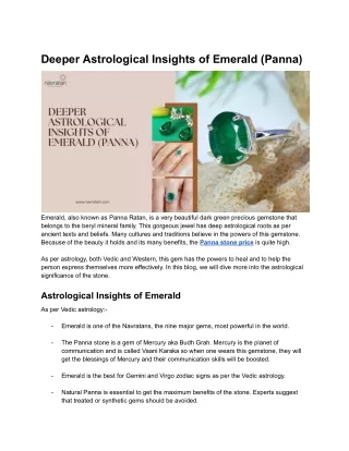 Deeper Astrological Insights of Emerald (Panna)