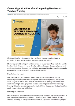 Career Opportunities after Completing Montessori Teacher Training