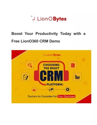 Boost Your Productivity Today with a Free LionO360 CRM Demo