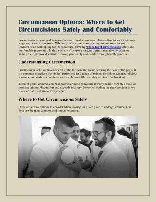 Circumcision Options: Where to Get Circumcisions Safely and Comfortably