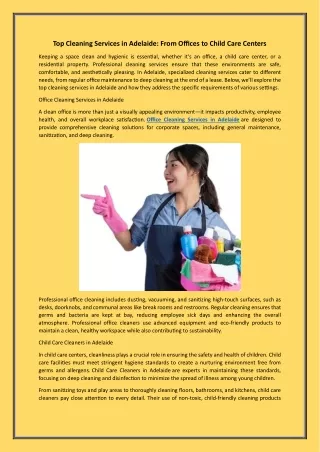 Top Cleaning Services in Adelaide: From Offices to Child Care Centers