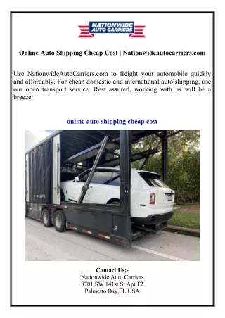 Online Auto Shipping Cheap Cost Nationwideautocarriers.com