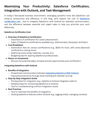 Maximizing Your Productivity Salesforce Certification, Integration with Outlook, and Task Management