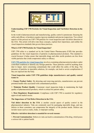 Understanding USP 1790 Particles for Visual Inspection and Vial Defect Detection in the USA