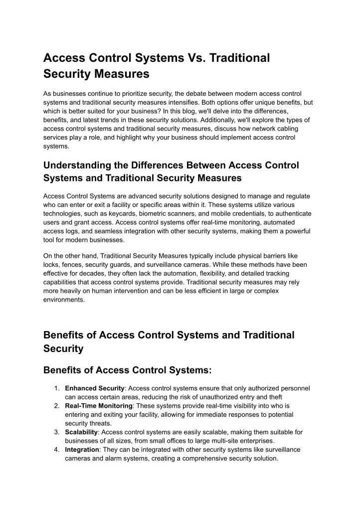 access control systems vs traditional security