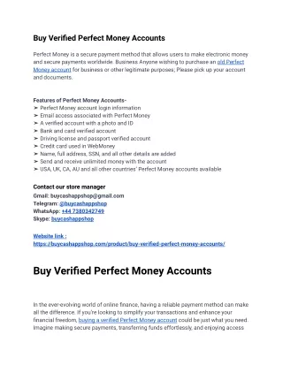 Don't Miss Best Site To Buy Verified Perfect Money Accounts In 2