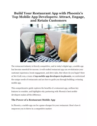 Top Phoenix Mobile App Developers Build Your Restaurant App