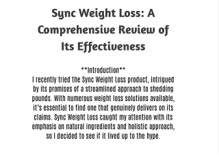 Introducing SYNC, The Revolutionary Breakthrough in Weight Loss