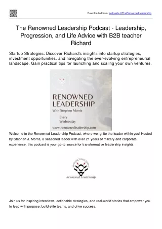 Leadership, Progression, and Life Advice. The Renowned Leadership Podcast  with B2B teacher Richard Blank