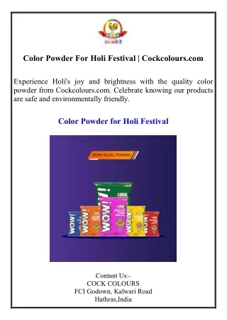 Color Powder For Holi Festival  Cockcolours.com