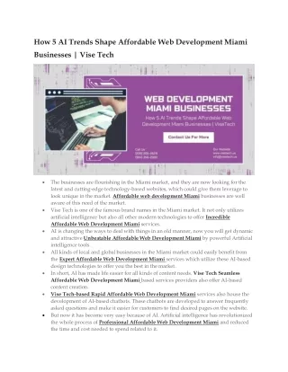 How 5 AI Trends Shape Affordable Web Development Miami Businesses