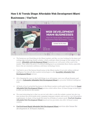 How 5 AI Trends Shape Affordable Web Development Miami Businesses