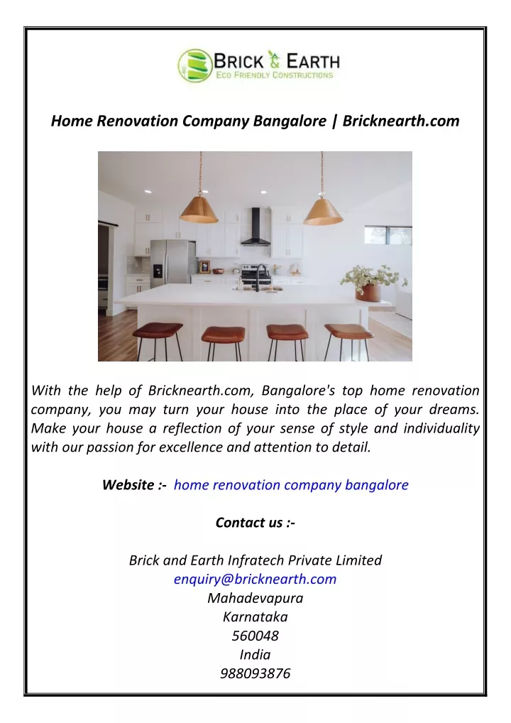 home renovation company bangalore bricknearth com