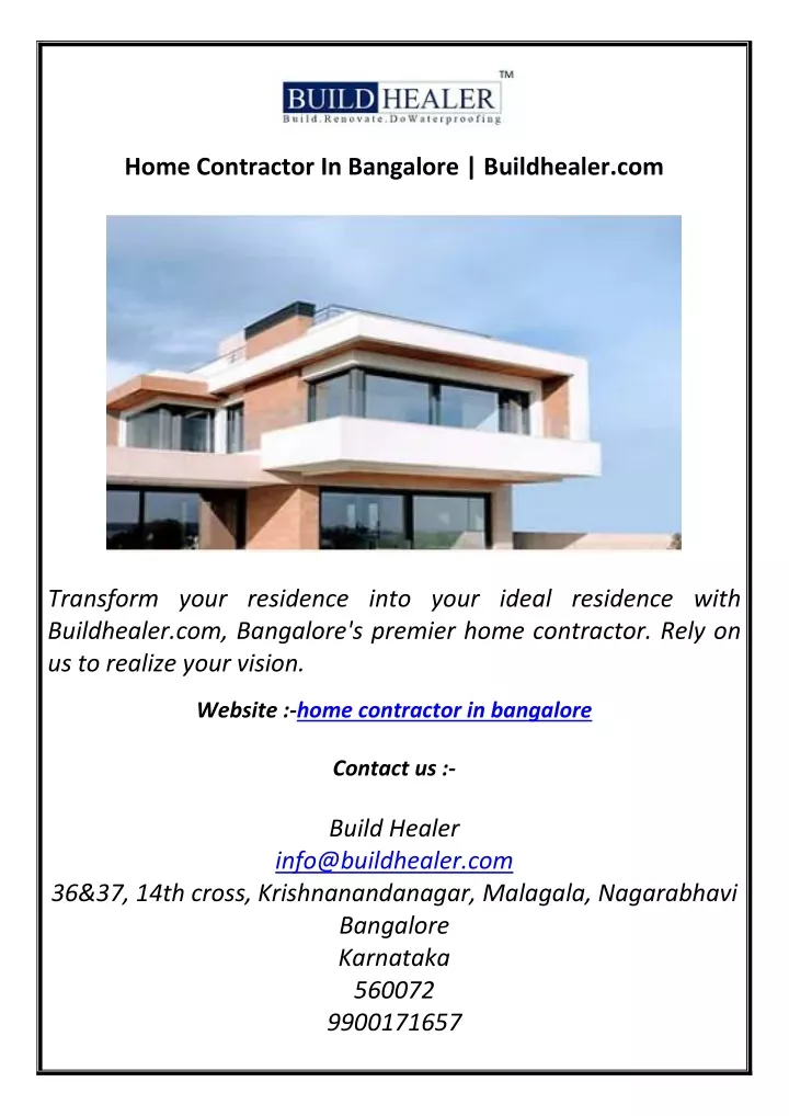 home contractor in bangalore buildhealer com