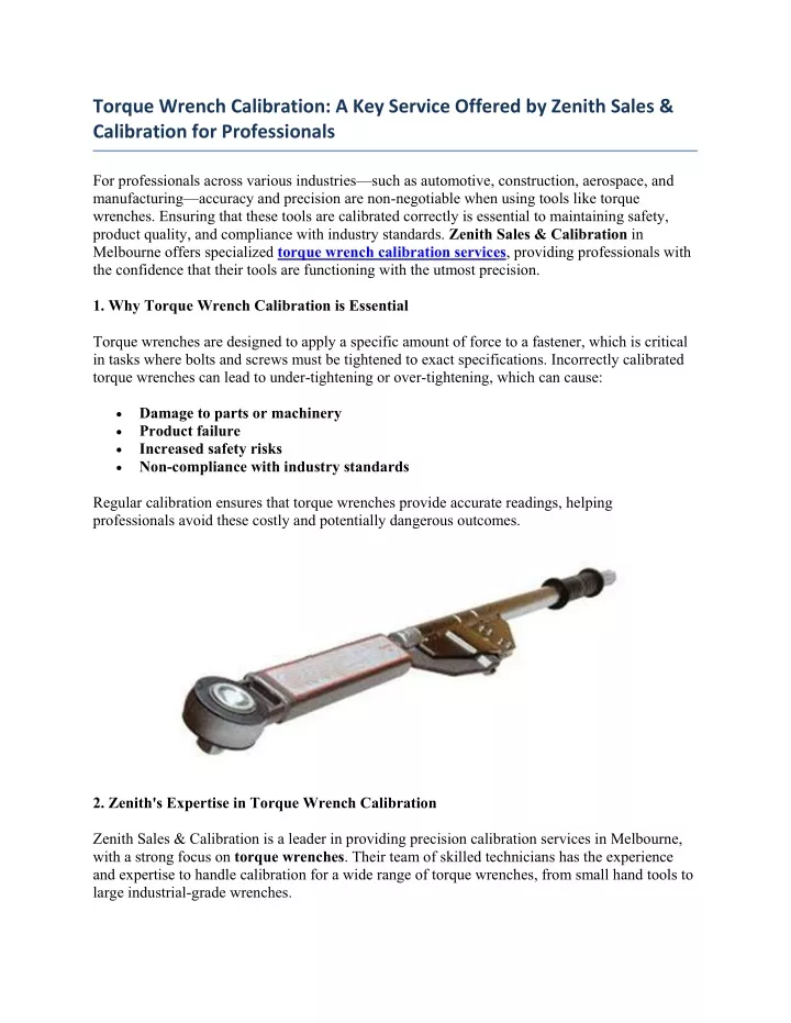 torque wrench calibration a key service offered