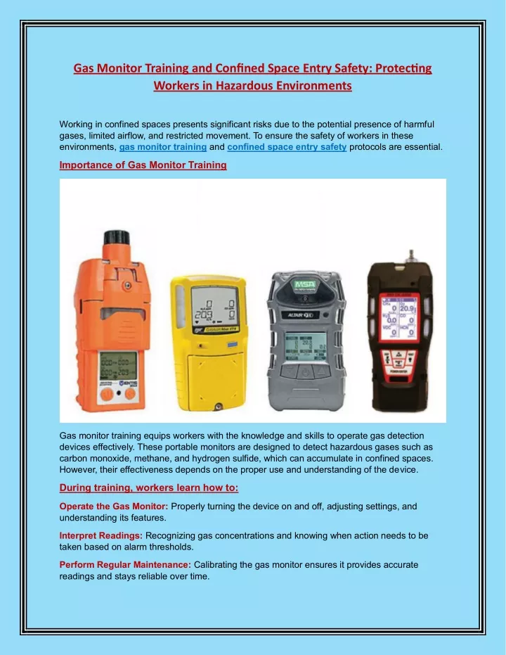 gas monitor training and confined space entry