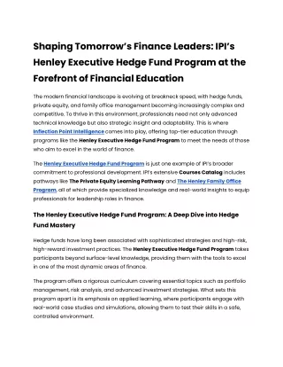 Shaping Tomorrow’s Finance Leaders_ IPI’s Henley Executive Hedge Fund Program at the Forefront of Financial Education