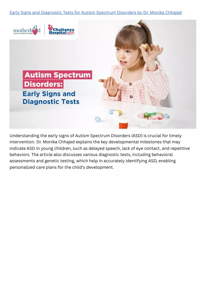 early signs and diagnostic tests for autism