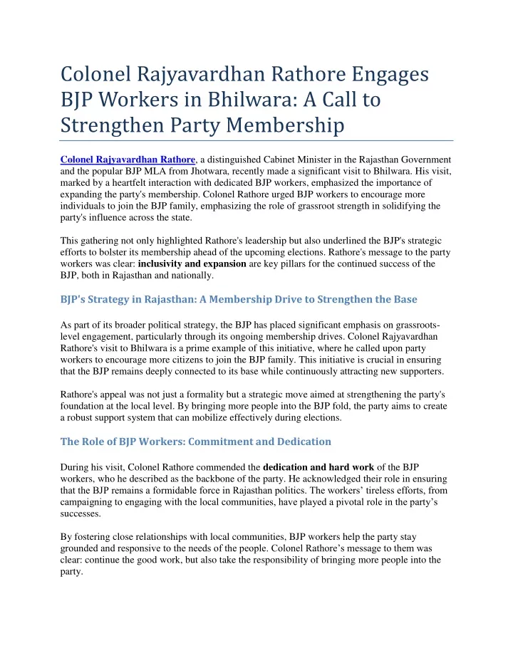 colonel rajyavardhan rathore engages bjp workers