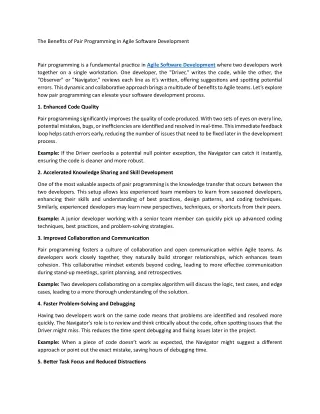 the benefits of pair programming in agile