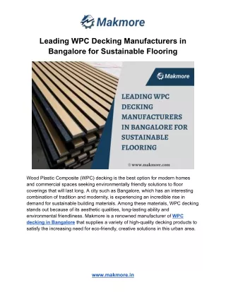 Leading WPC Decking Manufacturers in Bangalore for Sustainable Flooring