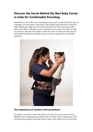 Discover the Secret Behind the Best Baby Carrier in India | Buttbaby.In